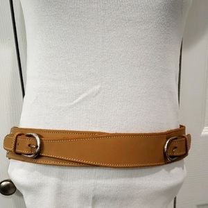 French Connection tan leather harness belt